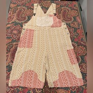 POL Beige and Pink Patterned Overall Romper Jumpsuit